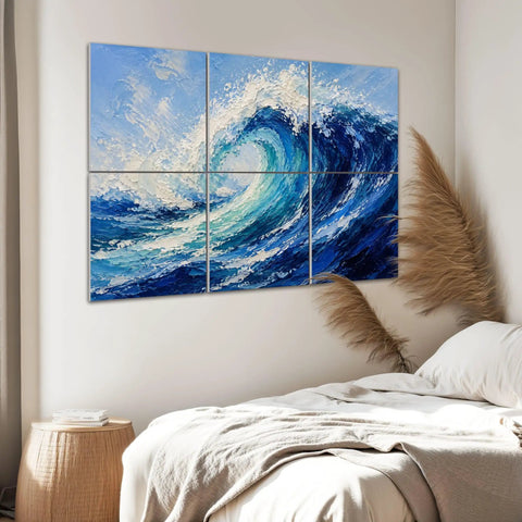 Total Vibe Upgrade With These Peel And Stick Acoustic Panels 6 Pack Sound Absorbing Ocean Wave Wall Pads Noise Dampening Foam Totally Kills Echo For Home Recording Studio displayed in modern bedroom.