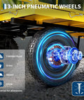 Close-up of 13-inch all-terrain tires on Beast 1400 Pound Garden Dump Cart, highlighting versatility on various surfaces.
