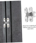 Invisible Folding Door Hinge Kit For Secret Doors Easy To Install Cross Hidden Hinges Dope Sturdy Alloy Construction Hidden Hardware shown installed in door close-up