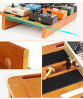 Two In One Wooden Guitar Pedal Board Set With Detachable Design Pine Wood Build 17.3 Inch Big Capacity displaying effects pedals