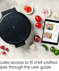 Top view of All In One Kitchen Powerhouse Everything Maker And Pizza Oven On Countertop With 1440W Power 12 Inch Nonstick Plates.