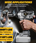 Badass Brushless Cordless Impact Wrench Built With A Heavy Half Inch Drive To Hand Out Hella 1000 Ft Lbs Of Knockout Torque; held in hand.