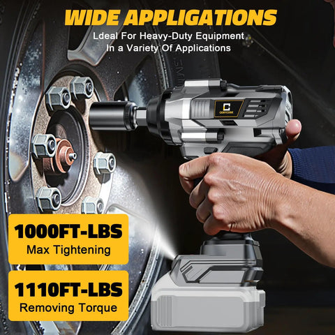 Badass Brushless Cordless Impact Wrench Built With A Heavy Half Inch Drive To Hand Out Hella 1000 Ft Lbs Of Knockout Torque; held in hand.