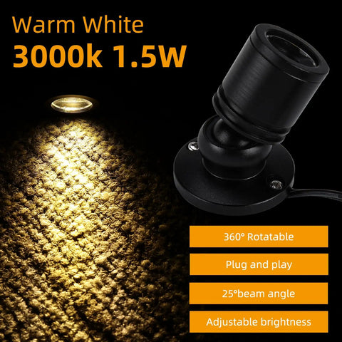 Dimmable LED Mini Spotlight Set For Jewelry Displays, 360 Degree Rotatable Surface Mount Lights, 100 Lumens, Warm White 3000K