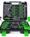 Magnetic Screwdriver Set In Green Case 43 Piece Master Kit with organized tools and magnetizer, demagnetizer visible.