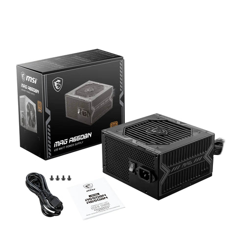 Mag A650BN 650W Non Modular Power Supply With 80 Plus Bronze Certified Low Noise Fan and box packaging