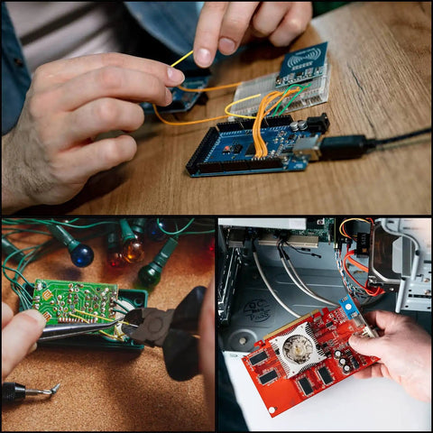 Hands working with 2 To 125 mm Breadboard Jumper Wires Kit With 14 Lengths And 840 Pieces For Quick Prototyping Maker Friendly PCB Circuits