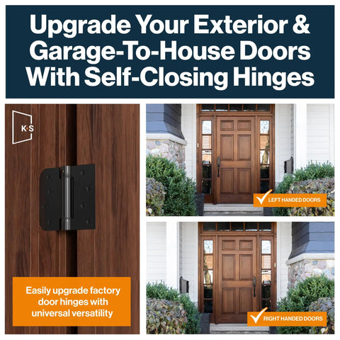 Matte Black Self Closing Door Hinges With Complete Installation Hardware 4 By 4 Inch Mount on exterior wood door