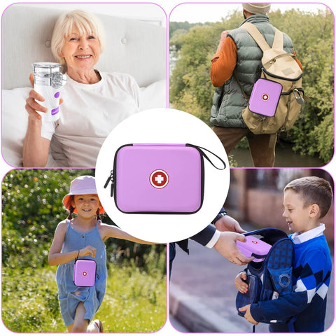 Klawdsky purple hard-shell carrying case for portable nebulizer with zipper and wrist strap