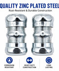 Heavy Duty 1/2 Inch EMT Compression Coupling Raintight Electrical Conduit Connector Built Tough Zinc Die Cast Design Weather Sealed For Indoor Outdoor Electrical Boxes UL Tested 10 Park - close-up of two connectors showing zinc plating and durable design.