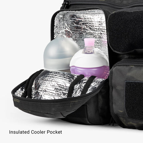 Deuce 4th Gen Tactical Diaper Bag for Dads with insulated cooler pocket holding baby bottles, water resistant 600D polyester