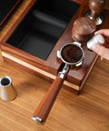 Espresso Distribution Tool With 10 Needle 0.35mm Precision Stirrer For Even Extraction Pro Barista Gear setup on wooden counter
