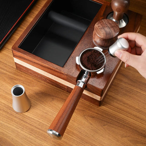 Espresso Distribution Tool With 10 Needle 0.35mm Precision Stirrer For Even Extraction Pro Barista Gear setup on wooden counter