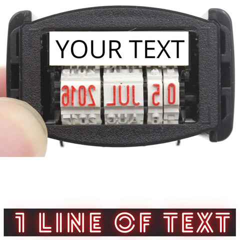 No Sweat Self Ink Date Stamp With Customizable 2025 Calendar and Fully Flexible Phrasing showing adjustable date mechanism.