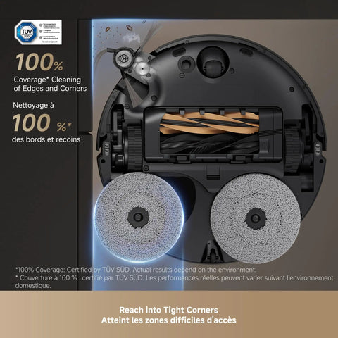 Close-up of X50 Ultra Robot Vacuum And Mop With Auto Empty Dock And Self Cleaning Mop showing 20,000 Pa suction components.