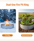 Beefy 60 Inch Galvanized Steel Fire Pit Ring Raised 12 Inch Heavy Duty Wood Burning Campfire Ring For Outdoor Fireplace Backyard Patio And Camping Heat Resistant shown as fire ring and garden bed.