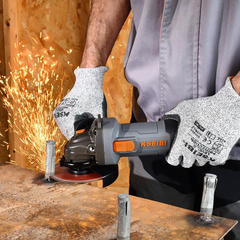 No Nonsense 4-1/2 Inch Angle Grinder 7 Amp 12000 Rpm cutting metal with sparks flying, durable housing in action.
