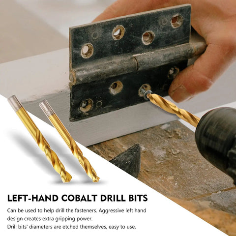 Using 35 Pc Drill Bit Set With Multi Spline Bolt Extractors And Left Hand Cobalt Drill Bits In Blue for hinge repair.