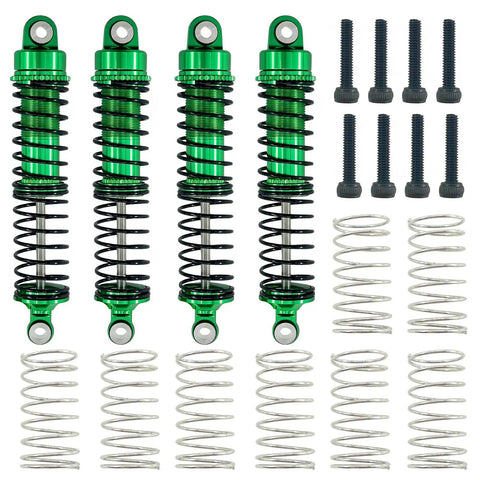 Beefed Up Aluminum Front And Rear Shock Absorber Set For 1/18 RC Cars in green with springs and screws shown