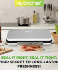 No Fuss Automatic Food Vacuum Sealer For Easy Meal Prep And Fresh Storage on kitchen counter sealing meat.