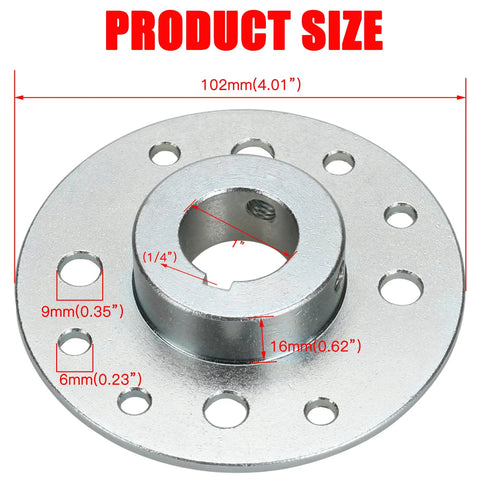 Rear 4 Inch Drum Brake Band And Steel Sprocket Hub Kit for Predator 212cc and 196cc Go Karts, showing dimensions and hole sizes