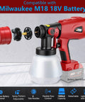 Pro Level Cordless Paint Sprayer Fits Milwaukee M18 Battery 1000Ml Hvp Spray Gun with adjustable spray pattern and copper tips.
