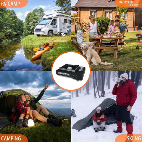 Dual Fuel Camping Stove With Wind Blocker, 10,000 BTU Portable Gas Stove for Outdoor Cooking, enjoyed in camping and skiing