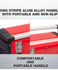 Heavy Duty 16 Inch Steel Tool Box With Aluminum Alloy Handle Double Lock Removable Tray Portable Metal Toolbox handle close-up