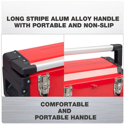 Heavy Duty 16 Inch Steel Tool Box With Aluminum Alloy Handle Double Lock Removable Tray Portable Metal Toolbox handle close-up