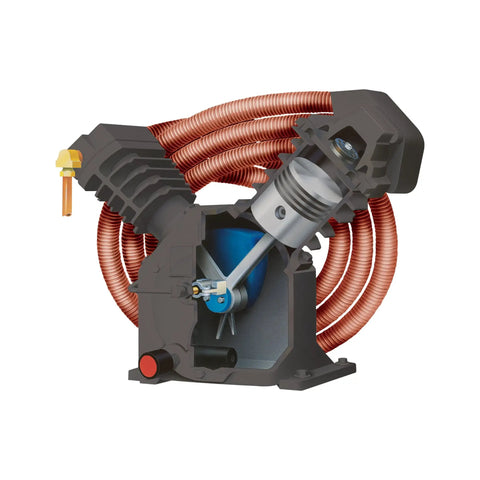 Heavy Duty Electric Air Compressor Boasting Kickin 15 Horsepower showing reciprocating pump design and copper piping.