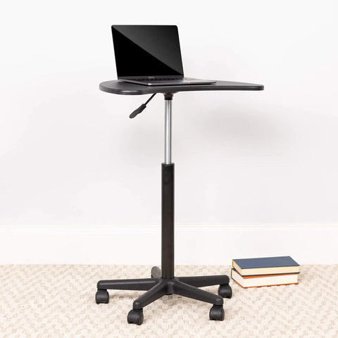 Sit To Stand Mobile Laptop Desk With Wheels For Flexible Work From Anywhere Height Adjustable Standing Computer Desk That Doubles As A Speaker Lectern Portable Black Work Station with laptop