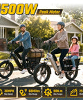 Family Cargo Ebike With Built In Child Seat And Rear Guardrail, 1500W Peak Motor, 20 Inch Fat Tires, Removable 48V 15Ah Battery, Dual Hydraulic Brakes, LCD And App Control, 7 Speed Step Through Electric Bicycle For Everyday Family Adventures, family on street