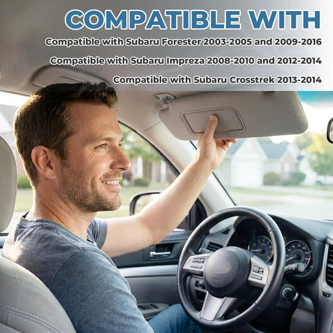 Driver adjusting sun visor with Subaru Sun Visor Mount Clip Replacement For Forester 2003 Through 2005 And 2009 Through 2016 Impreza 2008 Through 2010 And 2012 Through 2014 Crosstrek 2013 Through 2014 Driver Side Just Snap In Sun Visor Repair Bracket installed.