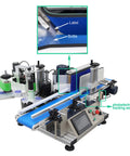 Automatic Round Bottle Labeling Machine with encoder, smooth conveyor, tracks labels on bottles from 15 to 39 inches