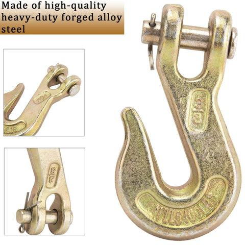 Close-up of 3/8 Inch Clevis Grab Hook Grade 70 G70, heavy-duty forged alloy steel, for 6600 lbs break strength chains, 10 pack