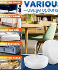 Image showing various usage options for 100 Pcs Plastic Furniture Feet With Nail On Glides For Chair Legs Fits 0.6 To 0.7 Inches Low