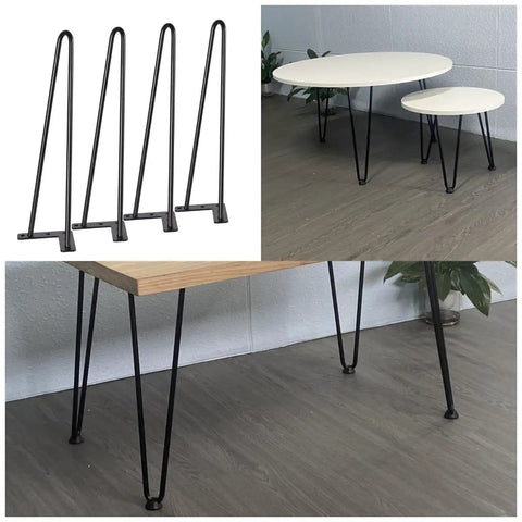 12 Inch Hairpin Table Legs Set Of 4 With Black Floor Protectors, DIY Modern Desk And Outdoor Table Legs displayed in various styles