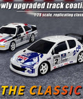 1/28 Scale RC Drift Car GTR 2.4GHz 4WD RTR With Gyro Drift Tires Realistic Body displayed on track