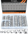 Camtek 100-piece stainless steel worm-gear hose clamp assortment kit in plastic case, 6–44 mm range