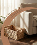 Natural Water Hyacinth Storage Baskets With Handles For Organizing Towels In Bathrooms And Your Go To Home Organizer beside sofa.