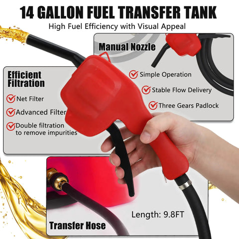 14 Gallon Gas Caddy With Transfer Pump And 10 Foot Hose Portable Fuel Tank For Lawn Mower Farm Boat And Home Use No Spill Brass Valves
