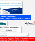 AdvanEX automotive packaging with Amazon confirmed fit and contact info for Hengxiang Parts.