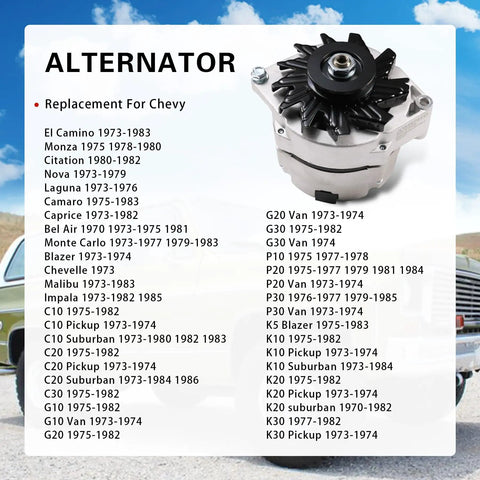 High Output 105 Amp 1 Wire 10SI Self Exciting Alternator Replacement For SBC BBC GM 12 Volt Electrical Alternator with Chevy model list