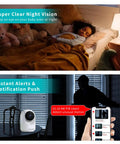 Indoor Wifi Security Camera For Home Base Monitoring Smooth Pan Tilt Coverage And Bright Color Night Vision Keeping Tabs On Babies And Pets At Home Sweet Home showing a child sleeping with clear night vision.
