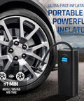 Cordless Tire Inflator Air Compressor For Cars Bikes Motorcycles And Balls Portable Rechargeable Mini Pump next to car tire