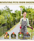Gardener standing by No Dig 16 Panel Garden Fence With Gate For Outdoor Pets And Kids Rustproof Metal Garden Edging Border