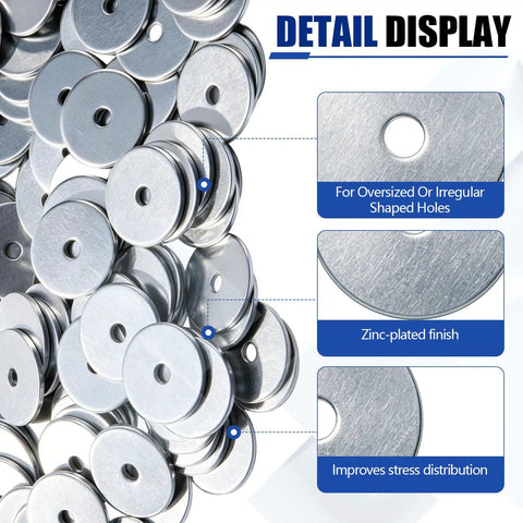 Close-up of 200 Piece Zinc Fender Washers 3/16 Inch By 1 1/4 Inch 2mm Thickness For Wood And Wet Environments Galvanized Carbon Steel