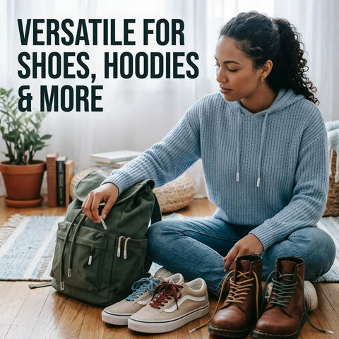 Hot Deal 90Pcs Heat Shrink Aglets For Sneakers And Boots Fixes Frayed Laces Instant Durable Non Slip Shoe Lace End Caps Repair Kit Extends Life Easy To Apply, woman with shoes and hoodie