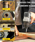 Stripped Screw Extractor Set 4PCS M2 Steel Broken Bolt Remover Easy Out Reverse Drill Bit Tool For Damaged And Rusted Screws Pro Grade Handyman Gear shown in use with a drill.