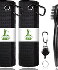 Two Black Microfiber Waffle Golf Towels With Retractable Club Brush Pro Grade Clean Up For Dirt Mud Sand Grass Must Have Golf Gear And Cleaning Kit For Clubs